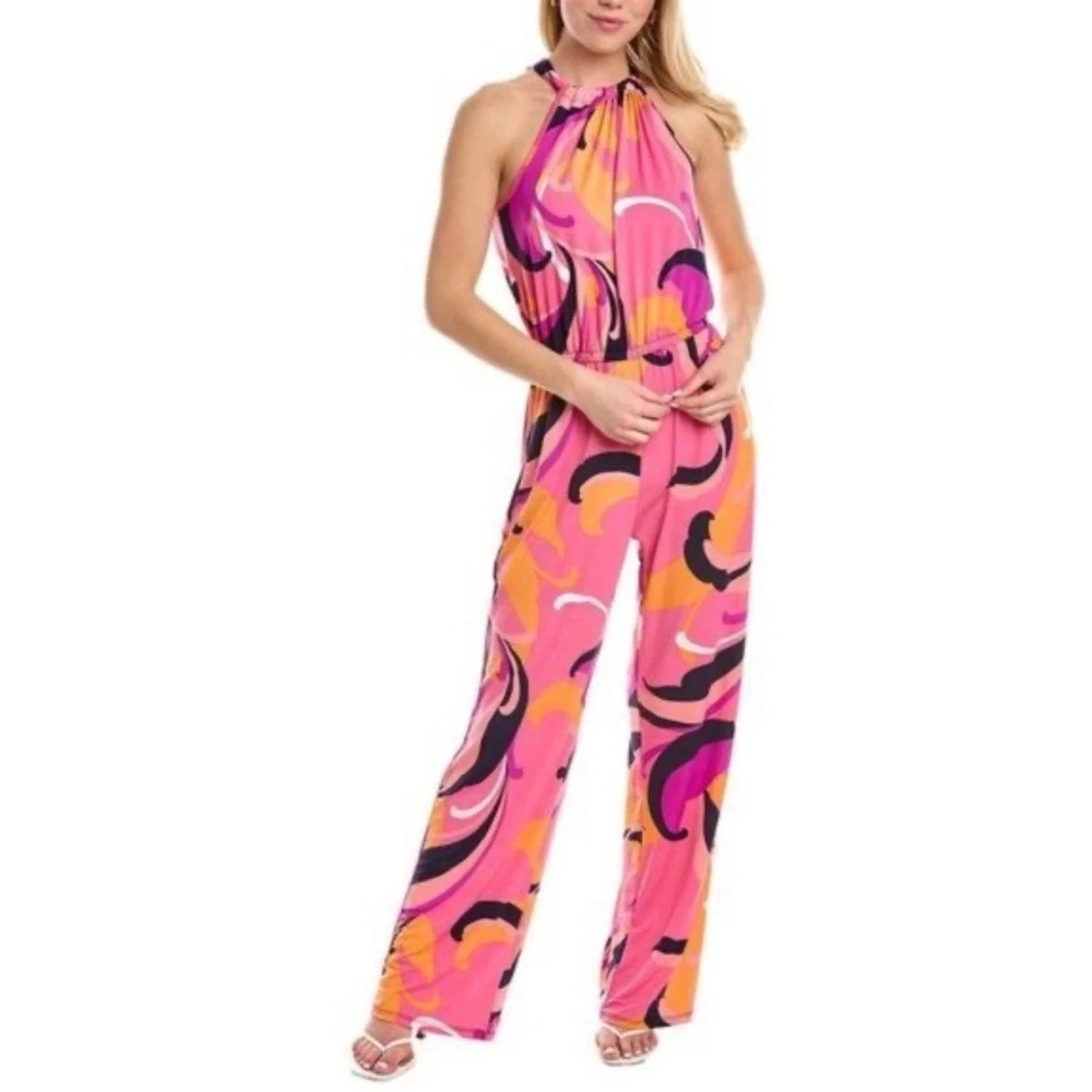 Trina Turk Jumpsuit Womens XS Multicolor Geometric Halter Elastic Waist Jersey